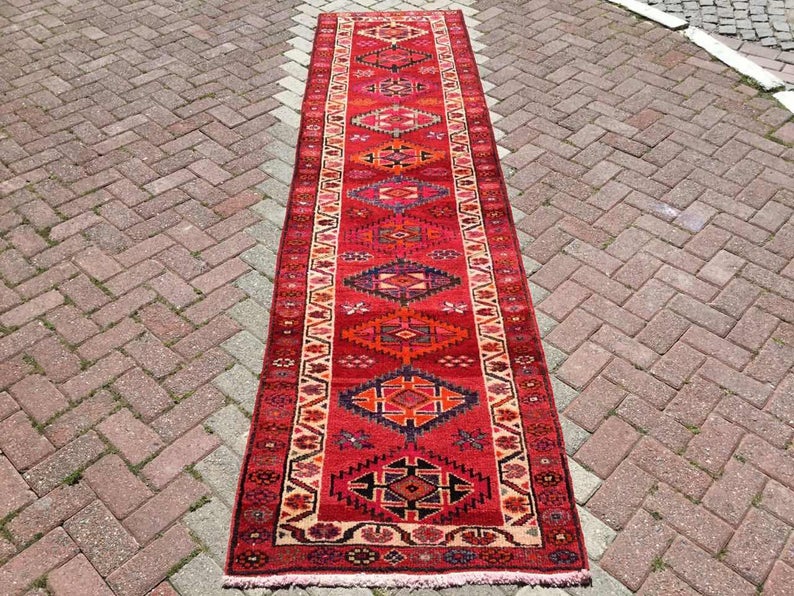Hand Knotted Vintage Anatolian Area Rug 329x84 cm