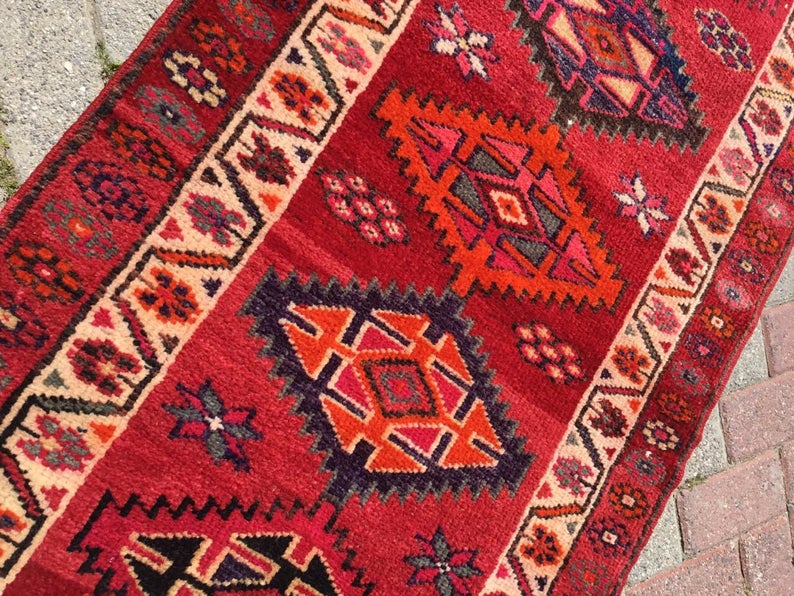 Hand Knotted Vintage Anatolian Area Rug 329x84 cm