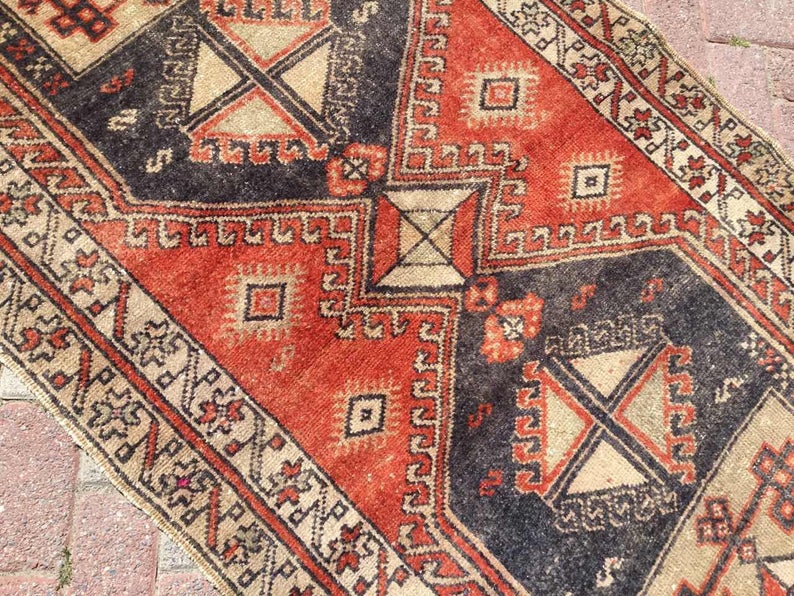 Hand Knotted Vintage Anatolian Area Rug 360cm x 105cm
