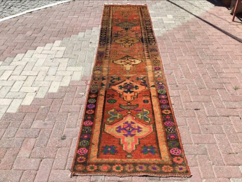 Hand-Knotted Vintage Anatolian Area Rug 376cm x 89cm