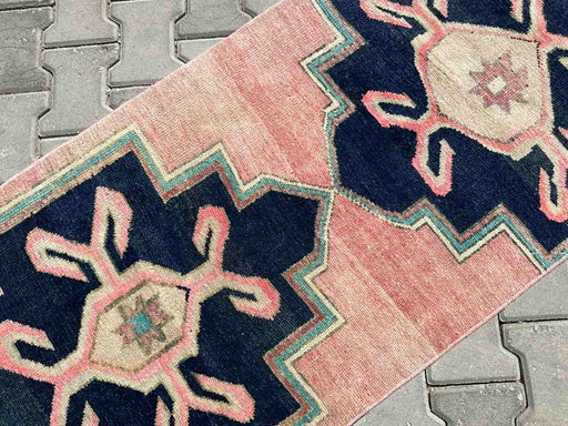 Hand-Knotted Vintage Area Rug 223cm x 73cm 1940s Anatolian