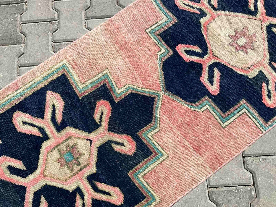Hand-Knotted Vintage Area Rug 223cm x 73cm 1940s Anatolian