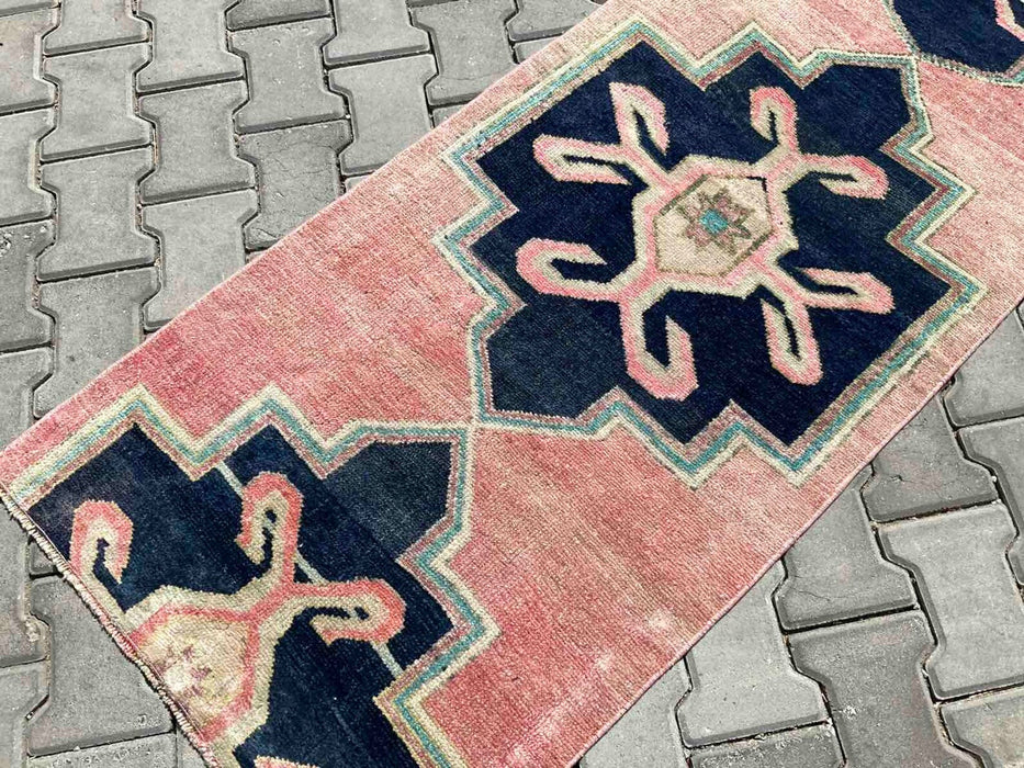 Hand-Knotted Vintage Area Rug 223cm x 73cm 1940s Anatolian