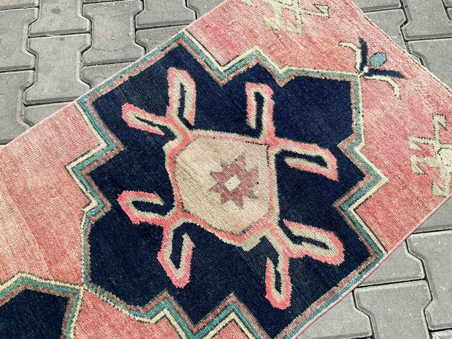 Hand-Knotted Vintage Area Rug 223cm x 73cm 1940s Anatolian