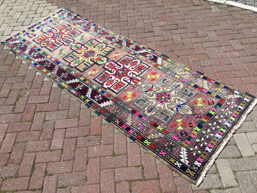 Hand Knotted Vintage Area Rug 280cm x 100cm Pastel Colors