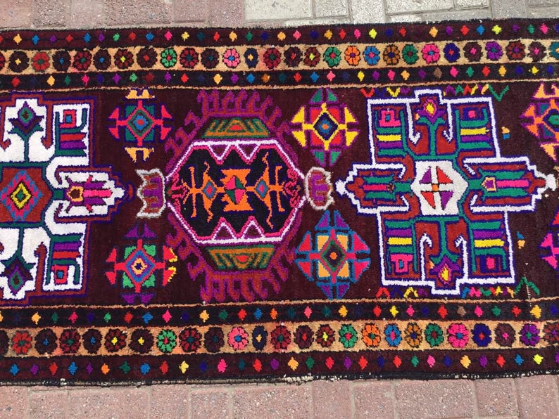 Hand Knotted Vintage Area Rug 307cm x 99cm 1930s
