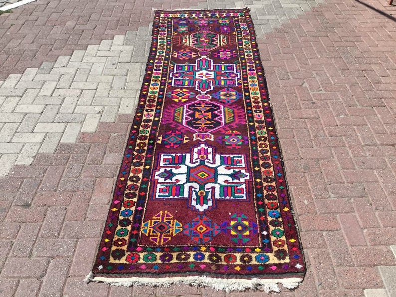 Hand Knotted Vintage Area Rug 307cm x 99cm 1930s