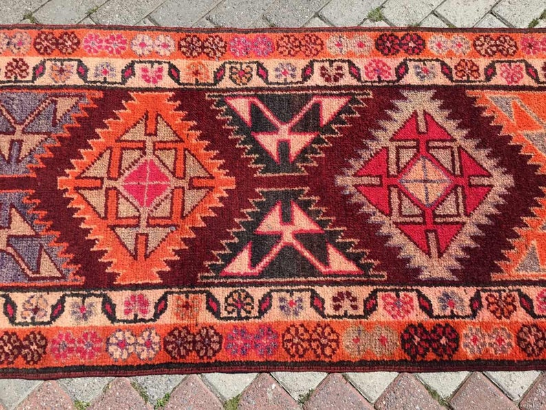 Hand Knotted Vintage Area Rug 398cm x 85cm 1940s