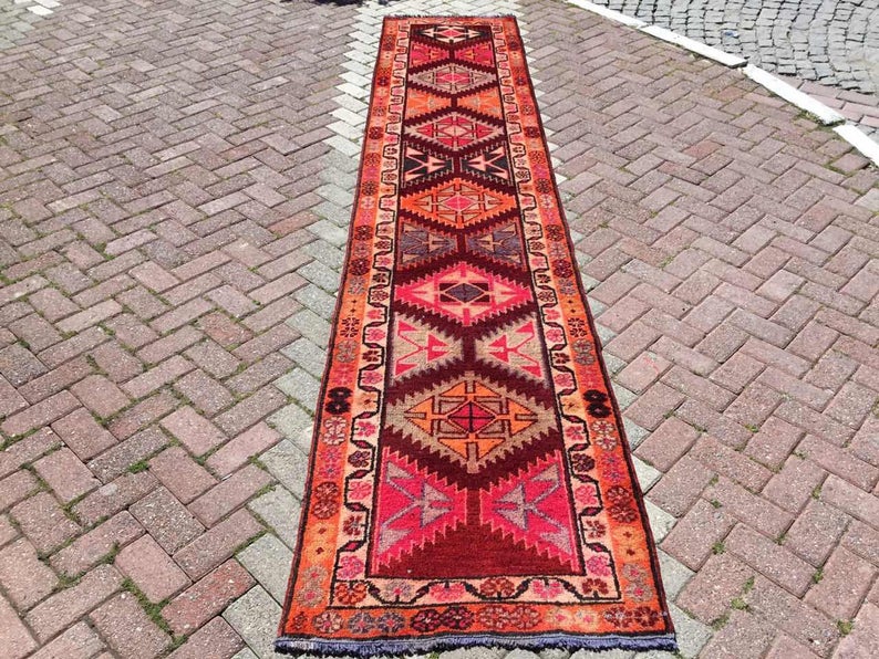 Hand Knotted Vintage Area Rug 398cm x 85cm 1940s