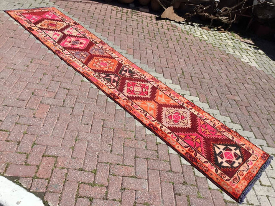 Hand Knotted Vintage Area Rug 398cm x 85cm 1940s