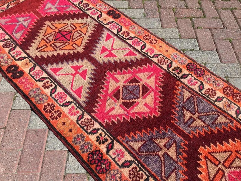 Hand Knotted Vintage Area Rug 398cm x 85cm 1940s