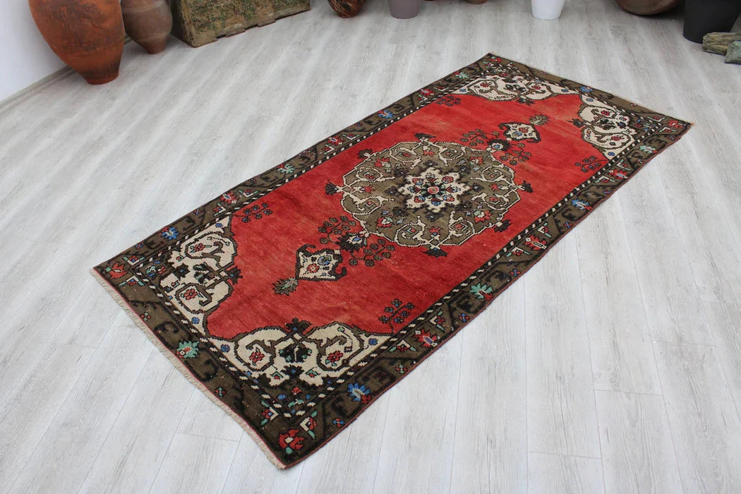 Hand-Knotted Vintage Turkish Rug 119cm x 243cm