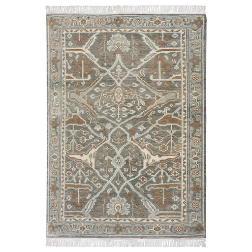 Hand Knotted Wool Area Rug in Green and Ivory