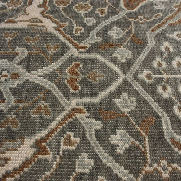 Hand Knotted Wool Area Rug in Green and Ivory