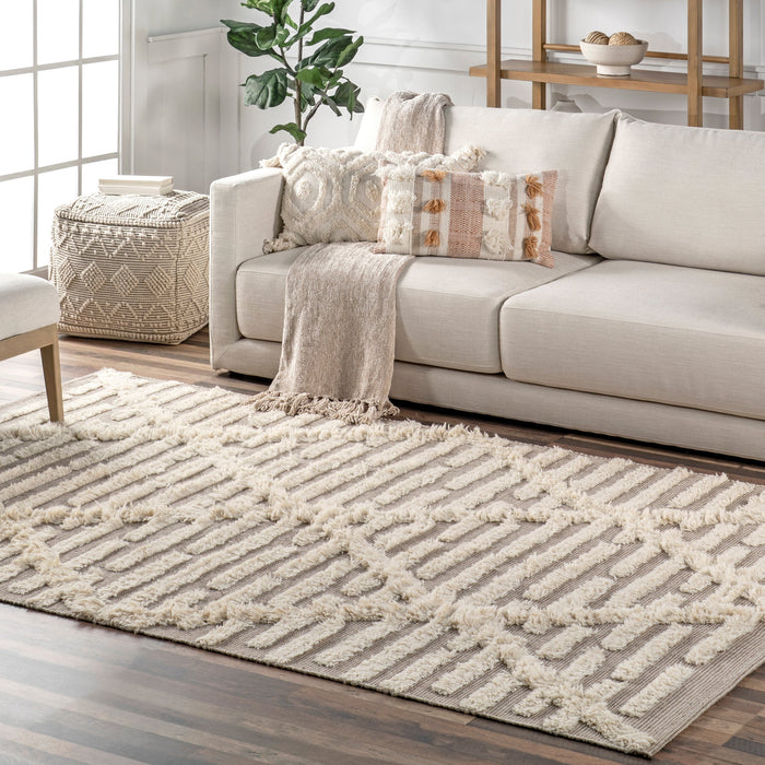 Hand-Tufted Beige Cotton Wool Area Rug