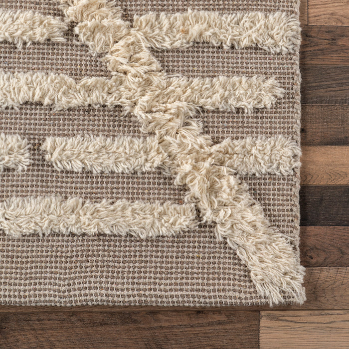 Hand-Tufted Beige Cotton Wool Area Rug