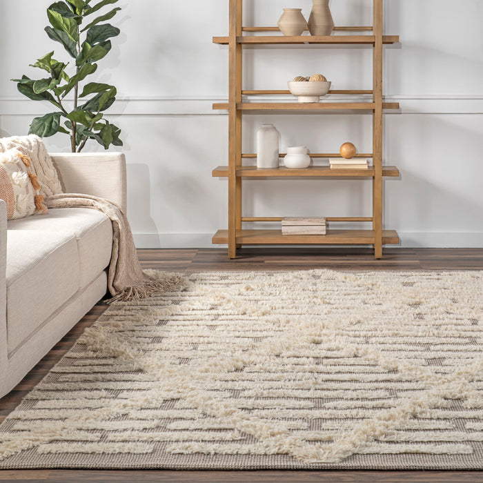 Hand-Tufted Beige Cotton Wool Area Rug