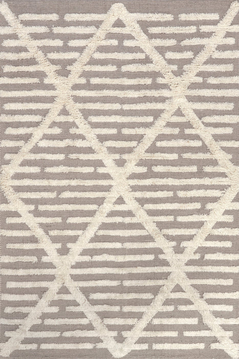 Hand-Tufted Beige Cotton Wool Area Rug