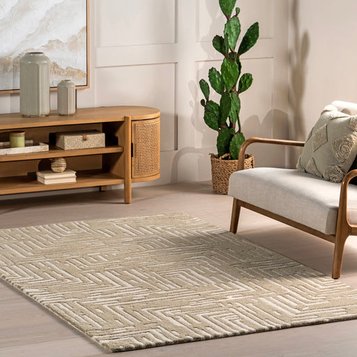 Hand-Tufted Geometric Wool Area Rug 160x230 cm Ivory