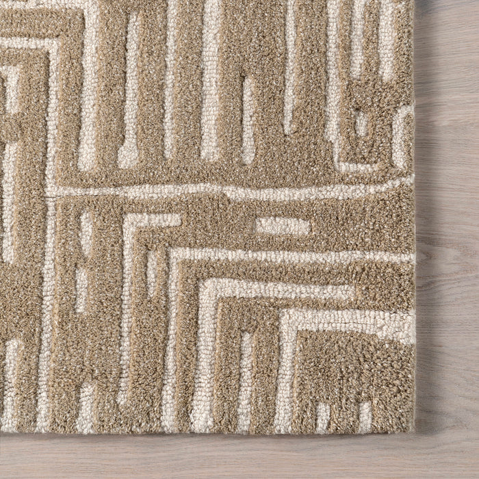 Hand-Tufted Geometric Wool Area Rug 160x230 cm Ivory