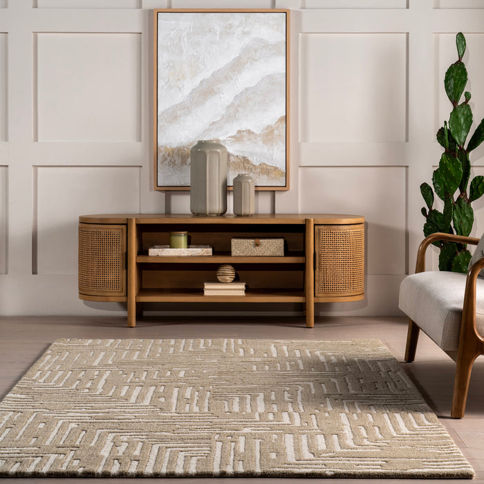 Hand-Tufted Geometric Wool Area Rug 160x230 cm Ivory