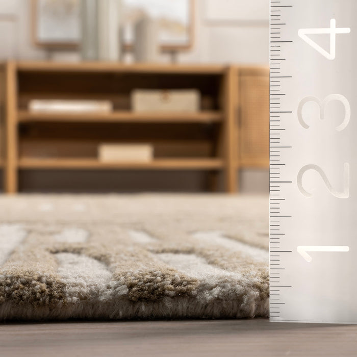 Hand-Tufted Geometric Wool Area Rug 160x230 cm Ivory