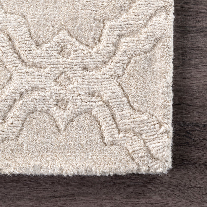 Hand-Tufted Wool Trellis Rug 160x230 cm Cream