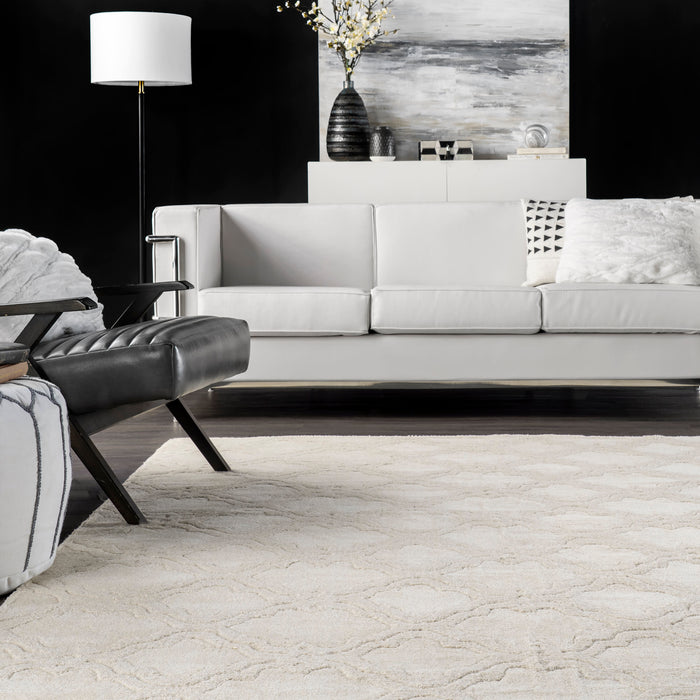 Hand-Tufted Wool Trellis Rug 160x230 cm Cream