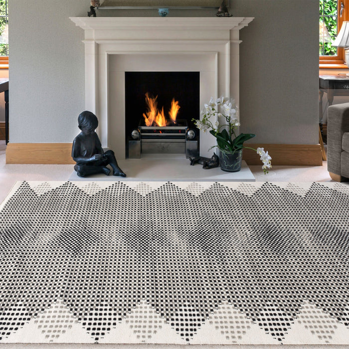 Hand Woven Black And White Wool Area Rug