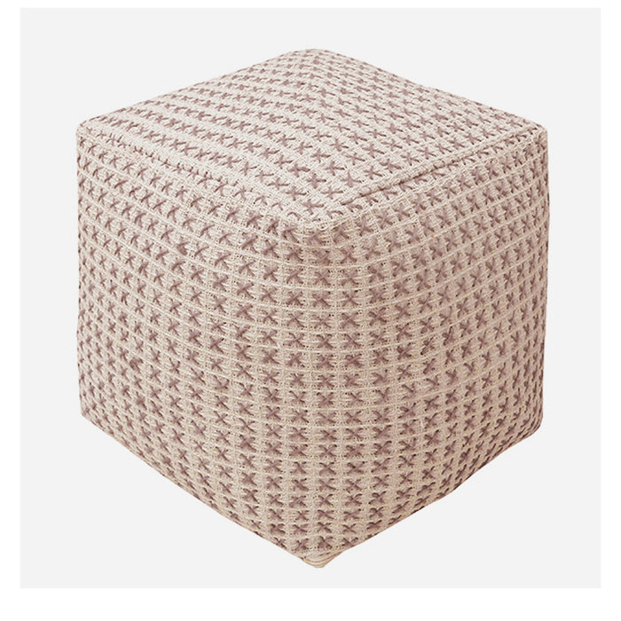 Hand Woven Cotton Hemp Pouf With Cross Stitch Design