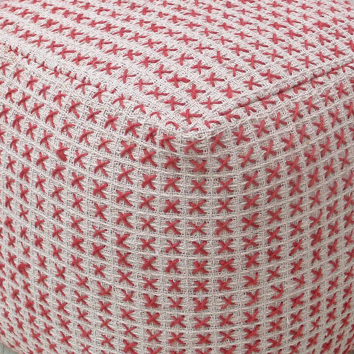 Hand Woven Cotton Hemp Pouf With Cross Stitch Design