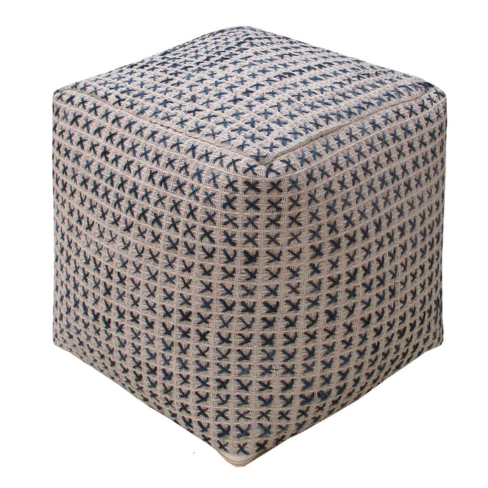 Hand Woven Cotton Hemp Pouf With Cross Stitch Design