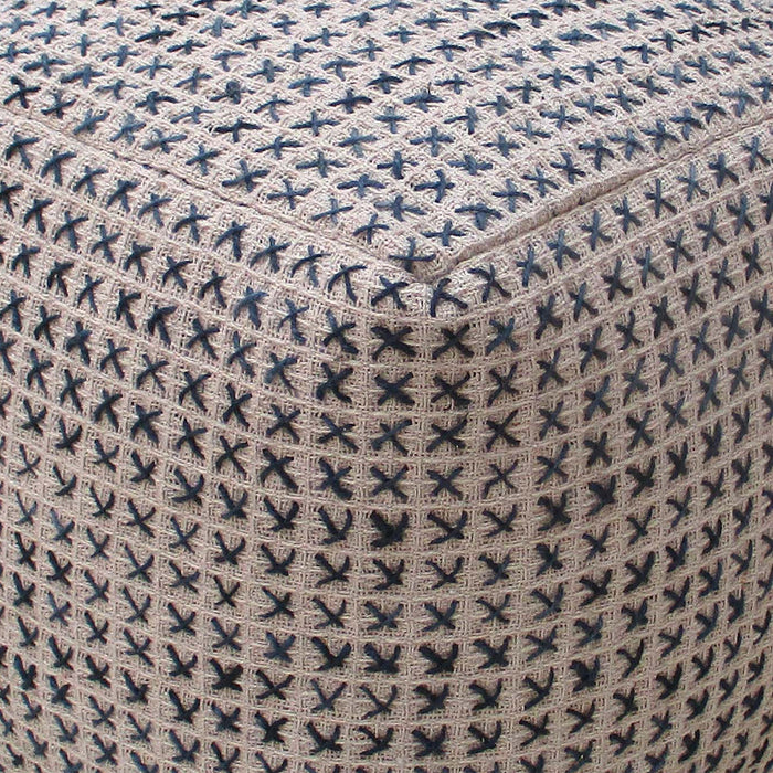 Hand Woven Cotton Hemp Pouf With Cross Stitch Design