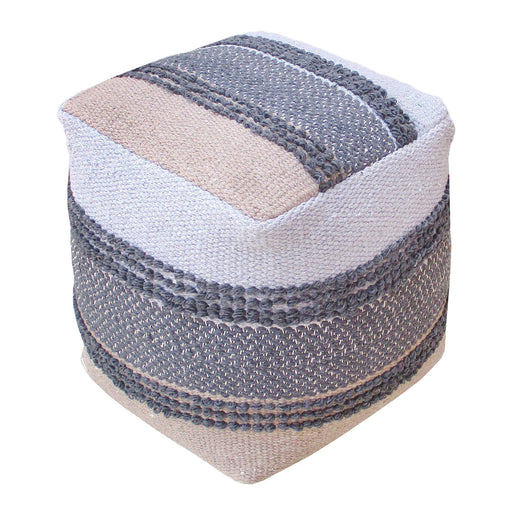 Hand-Woven Cotton Pouf in Taupe Blue and Grey Colors