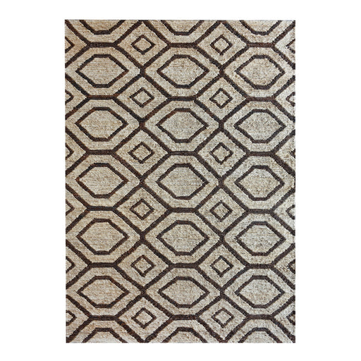 Hand-Woven Geometric Hemp and Leather Rug in Brown Shades