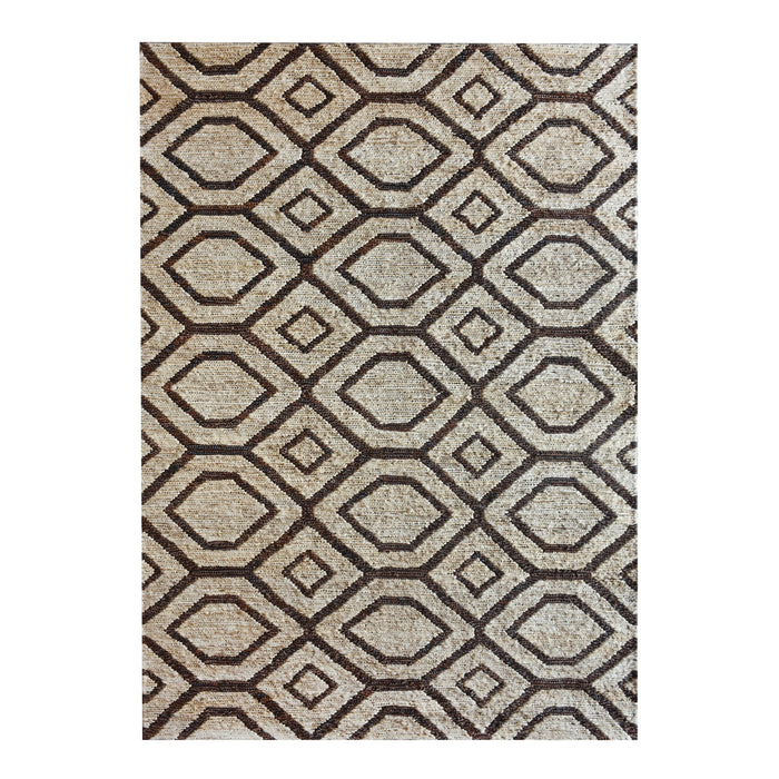 Hand-Woven Geometric Hemp and Leather Rug in Brown Shades