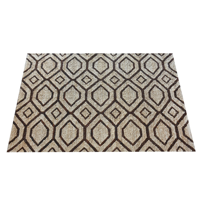 Hand-Woven Geometric Hemp and Leather Rug in Brown Shades