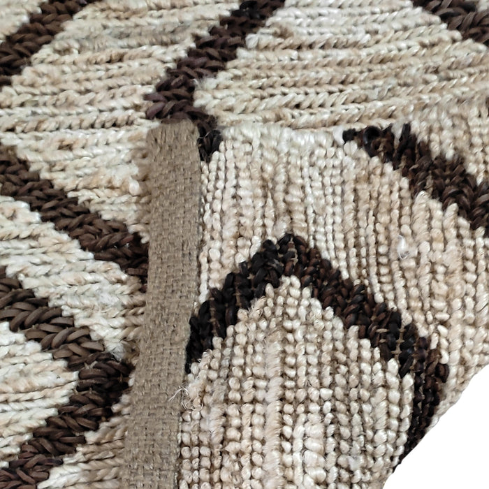 Hand-Woven Geometric Hemp and Leather Rug in Brown Shades