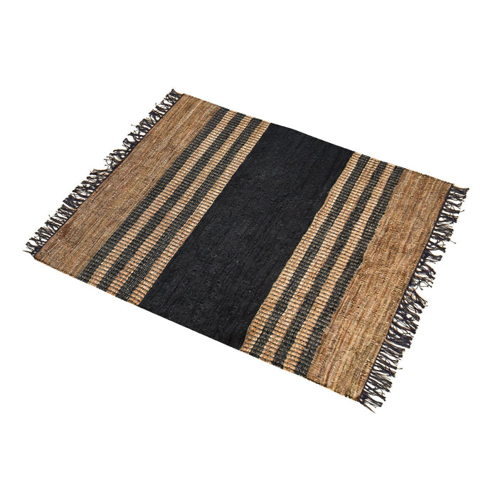 Hand Woven Hemp And Leather Rug For High Traffic Areas