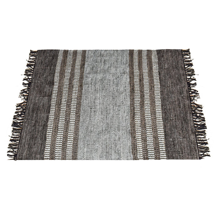 Hand Woven Hemp And Leather Rug For High Traffic Areas