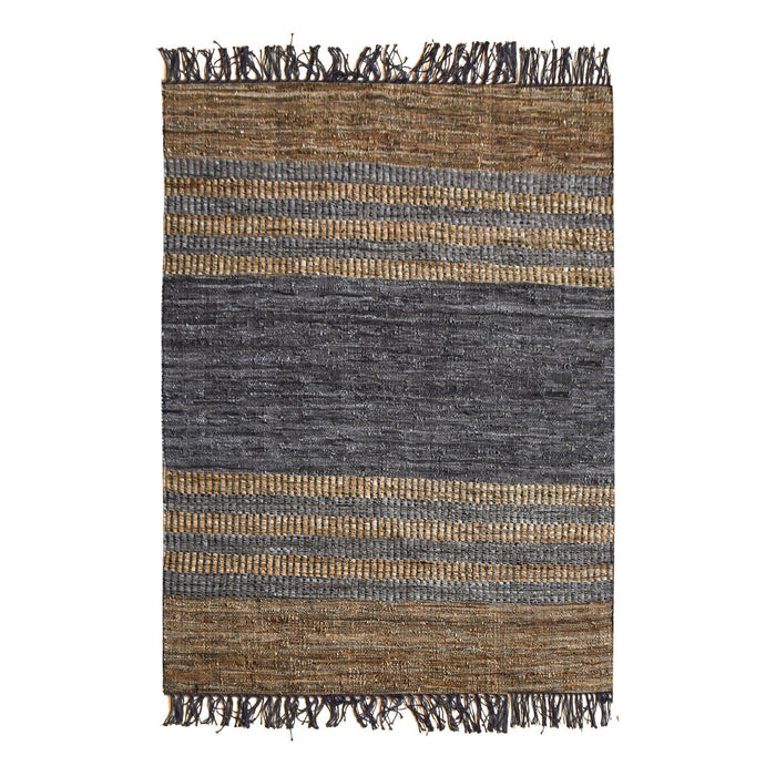 Hand Woven Hemp And Leather Rug For High Traffic Areas