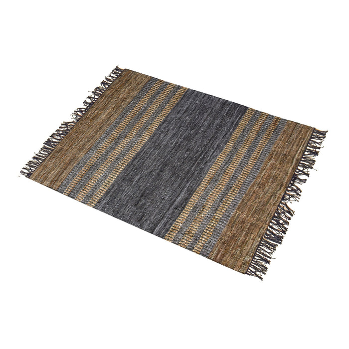 Hand Woven Hemp And Leather Rug For High Traffic Areas