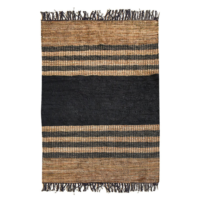 Hand Woven Hemp And Leather Rug For High Traffic Areas