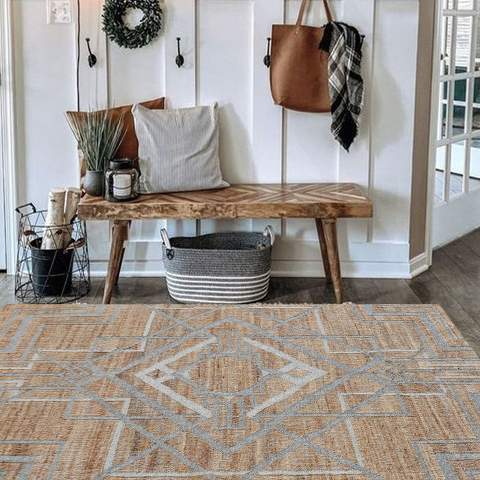 Hand-Woven Hemp And Wool Geometric Print Area Rug