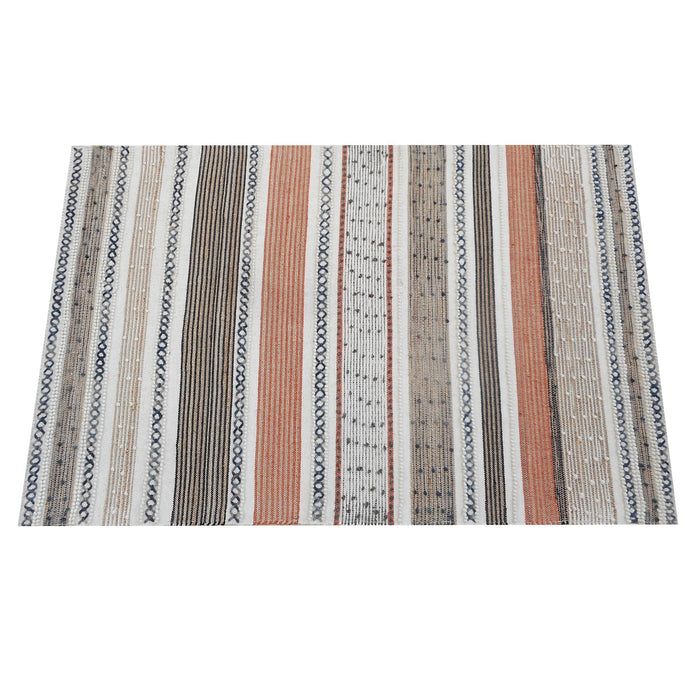 Hand-Woven Hemp And Wool Striped Rug For Indoor Outdoor Use