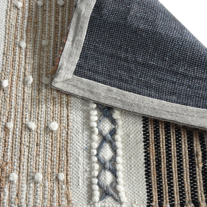 Hand-Woven Hemp And Wool Striped Rug For Indoor Outdoor Use