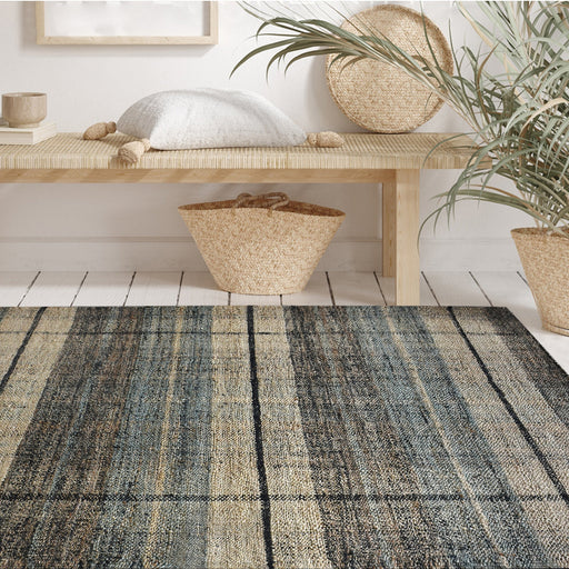 Hand-Woven Hemp Busto Rug in Charcoal Sage Natural Colors