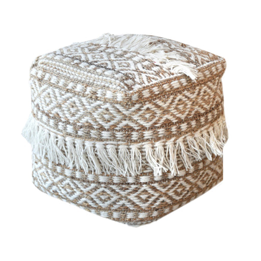 Hand Woven Hemp Pouf with Fringe for Scandinavian Interiors