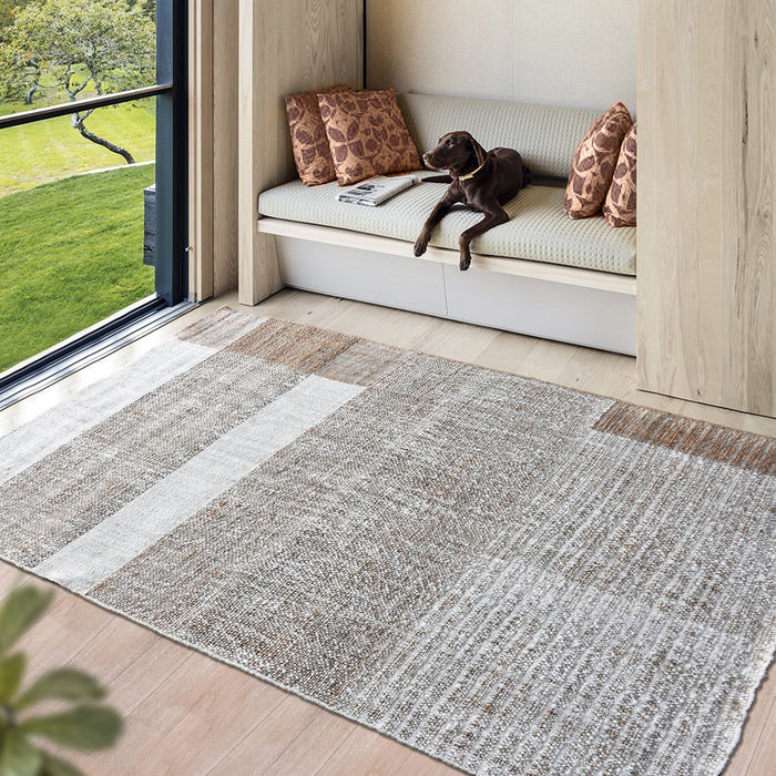 Hand Woven Hemp Rug In Ivory And Natural Colors