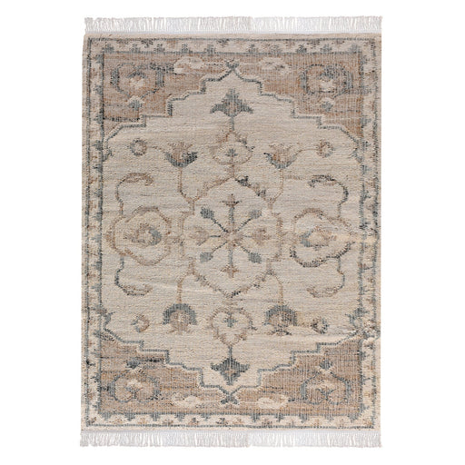 Hand-Woven Hemp and Wool Floral Texture Rug